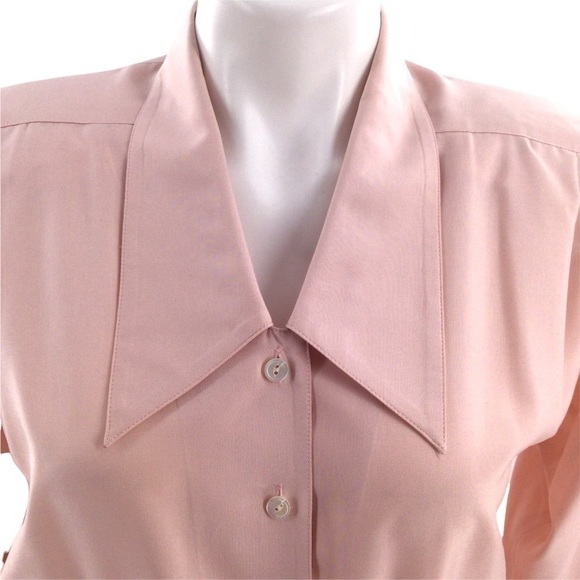 Vintage Liz Claiborne 100% Silk Pink Button Down Long Sleeve Shirt Dress - Picture 16 of 16